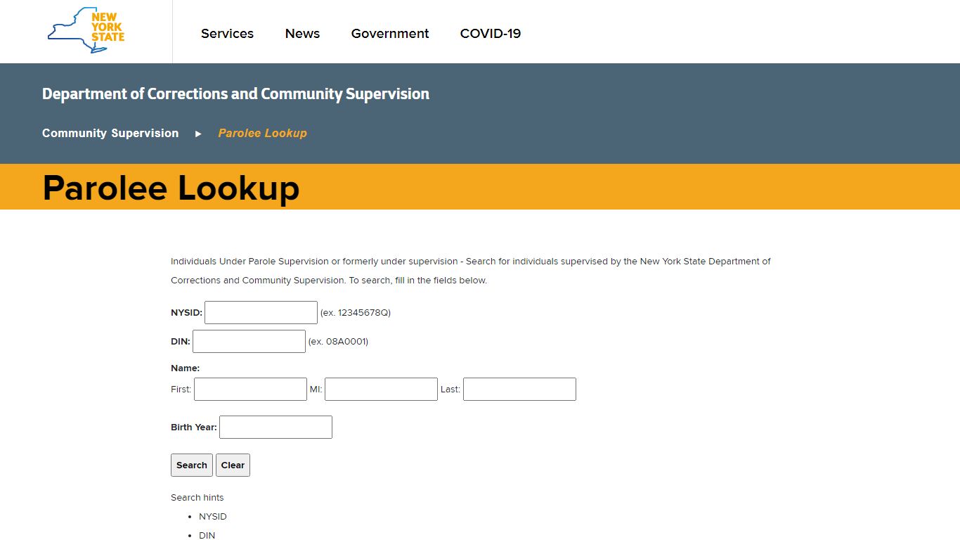 Parolee Lookup - Government of New York